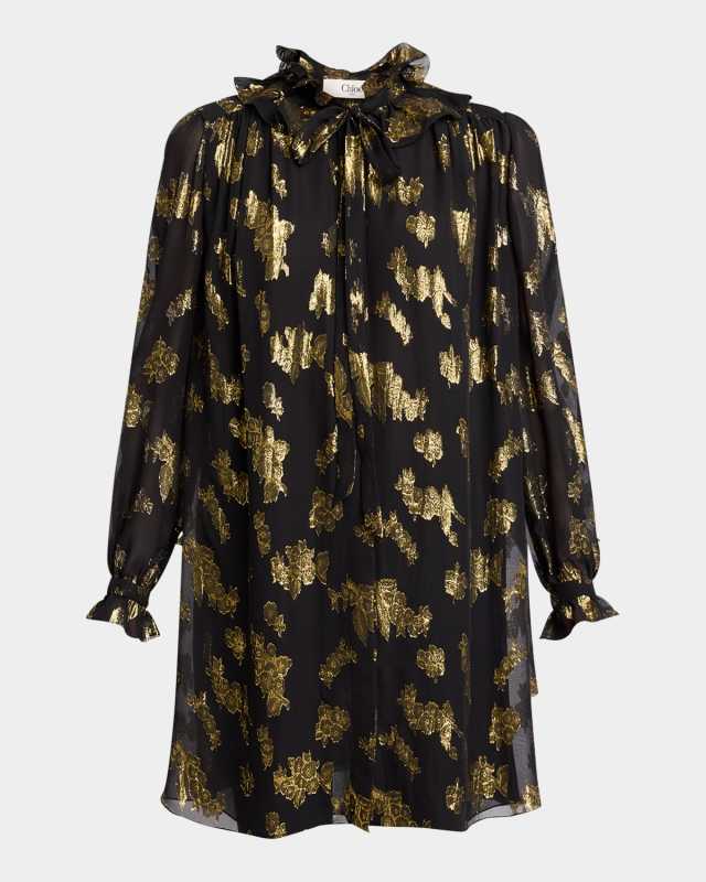 Metallic Floral Silk Jacquard Shift Dress